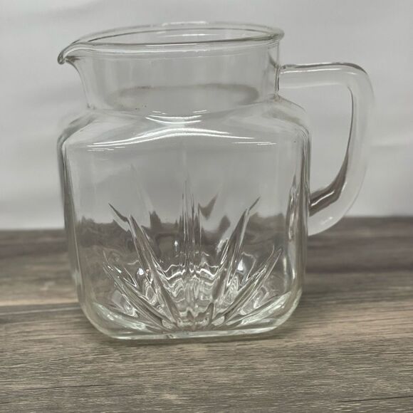 Vintage Federal Glass Clear Sunburst Pitcher 8” Tall Square Heavy Glass Jug - Picture 3 of 11